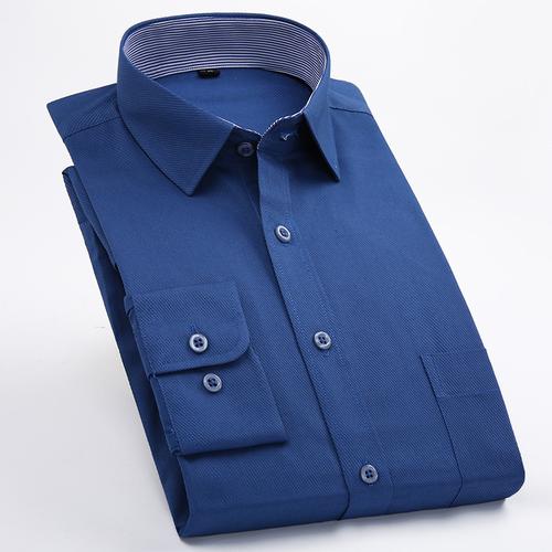 2015新品男士暗纹长袖衬衫 修身商务正装工装纯蓝色免烫衬衣大码产品